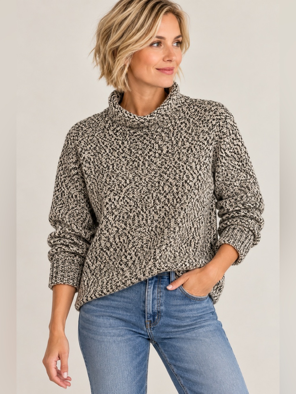 J.Crew 1988 Cotton Rollneck Sweater Marled Cypress Heavyweight Small
